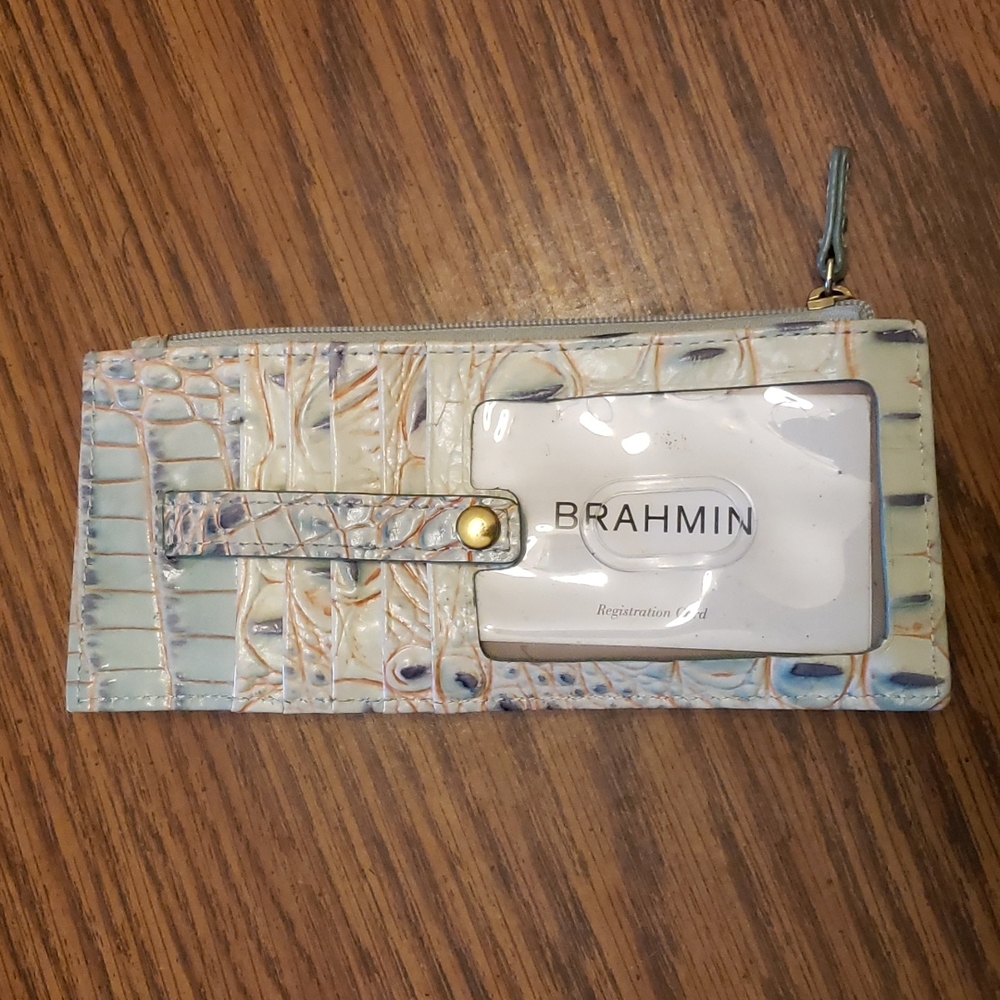 Brahmin Credit Card Wallet  Aquarelle Melbourne Croc Embossed